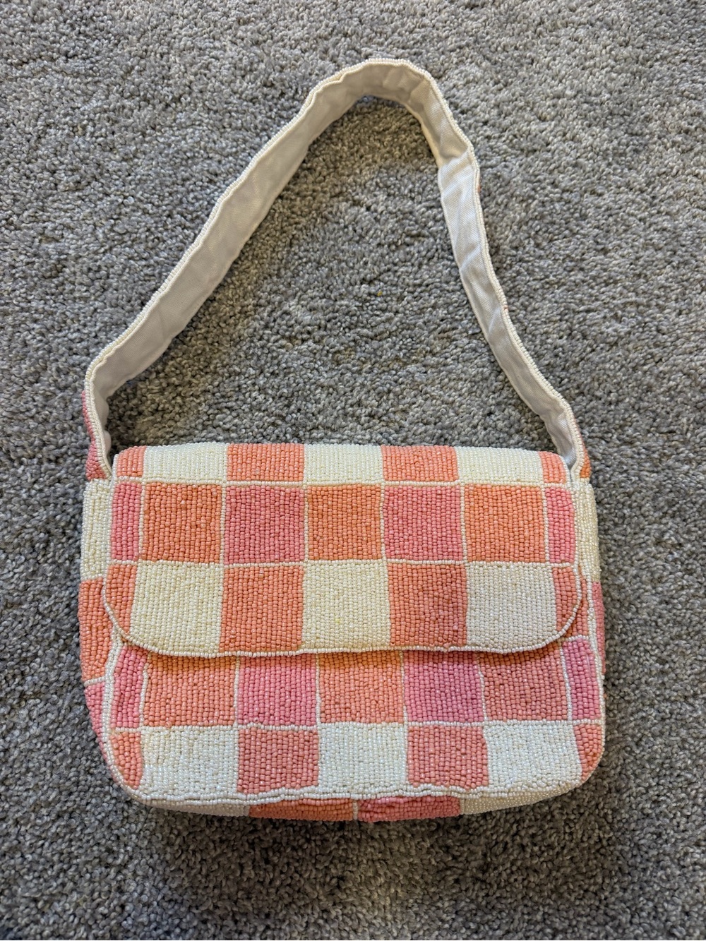 Altar'd State Pink & Orange Checkerboard Beaded Shoulder Bag